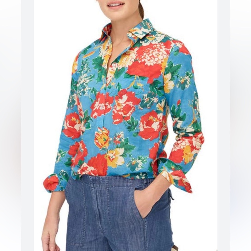 • J. Crew • Women’s Classic popover shirt in Ratti® Bahama floral print Blue Red